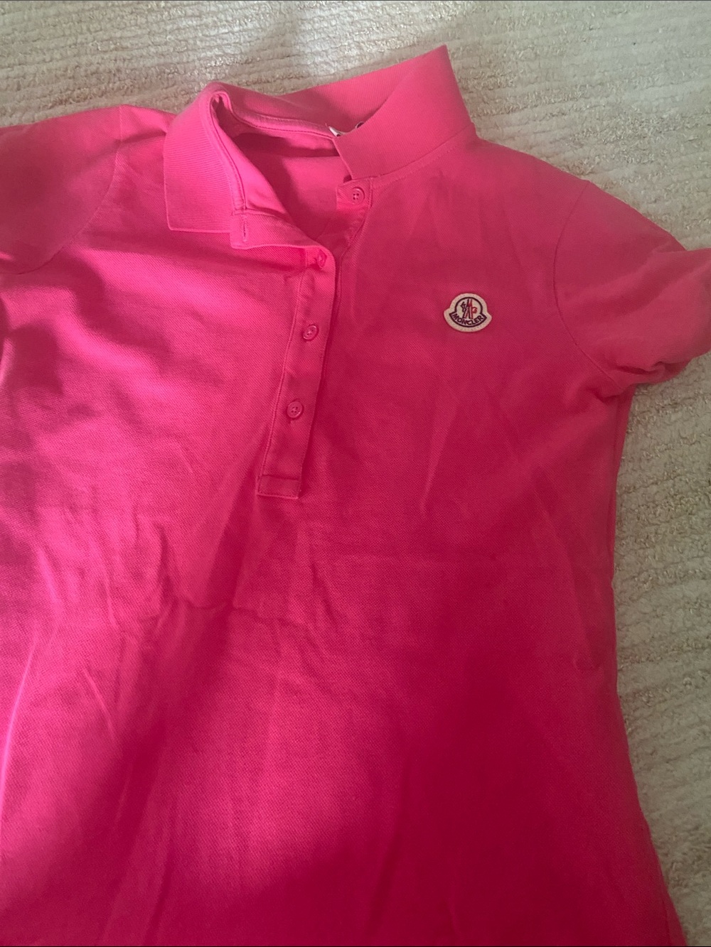 Moncler Girls Bright Pink Polo Shirt with Chest Logo
